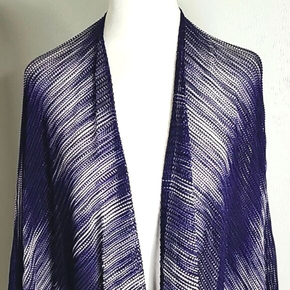 Cejon Navy & White Ombre Cardigan Wrap with Kimono Sleeves, One Size - Picture 3 of 9